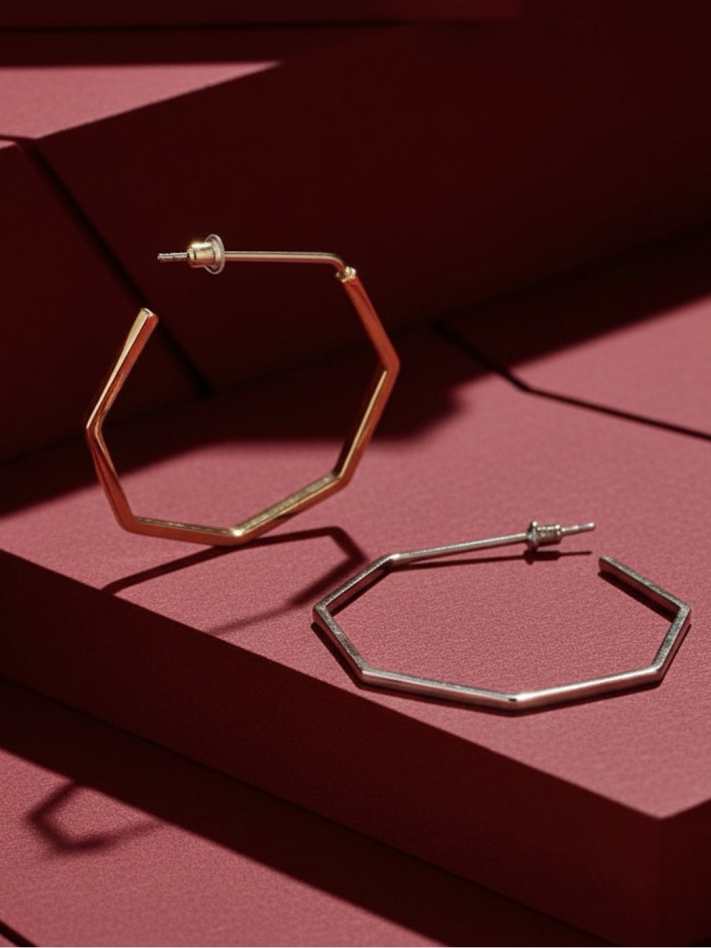 Gold Plated Hexagon Shape Hoop Earrings